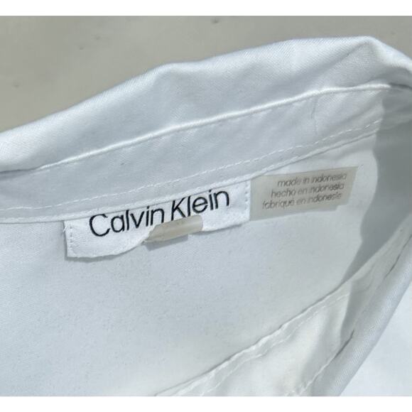 CALVIN KLEIN White Shirt Long-Sleeve Button Front Collared Cuffed Size XS Gold - Picture 9 of 10